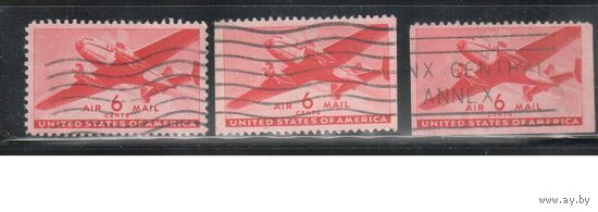 США-1941, (Мих.500 A+D+E), гаш.   , Авиация, Самолет,  3 типа зубцовки