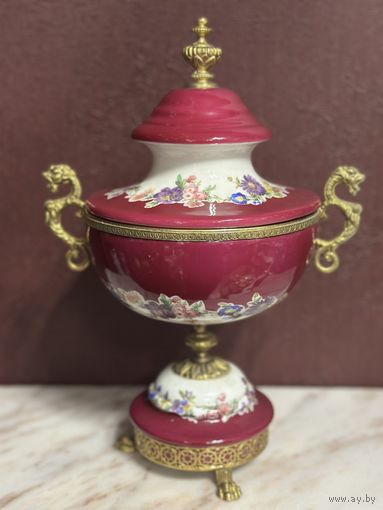 Роскошная винтажная ваза с крышкой, фарфор, латунь, много лотов с рубля