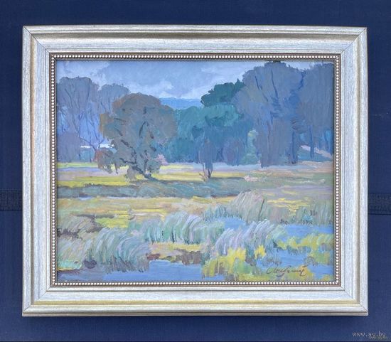 Маслеников П.В;Нар.худ;х/м;1987г;"Хмурое утро",1987г. Холст, масло. Размер с рамой 50х42 см.