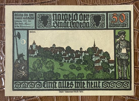 Нотгельд 50 пфеннигов 1921 год. Лобеда. Веймарская республика
