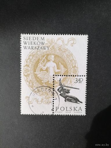 Польша 1965 Блок Mi.37 с маркой "Семь веков Варшаве" (гашение без клея) марка Mi.1605 каталог 0.90 евро