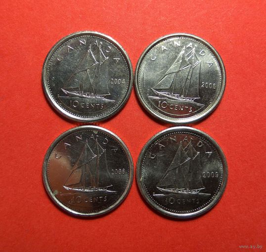 10 центов 2004, 2006 P, 2008, 2009. Канада. XF!