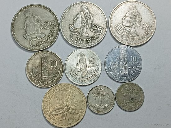 Гватемала 50 сентаво 2007 , 25 сентаво 1987 , 1994 , 2000 года , 10 сентаво 1994 , 1994 , 2014 года и 5 сентавос 1997 , 2000 года .
