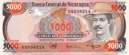 Никарагуа 5000 кордоба образца 1985 года UNC p146