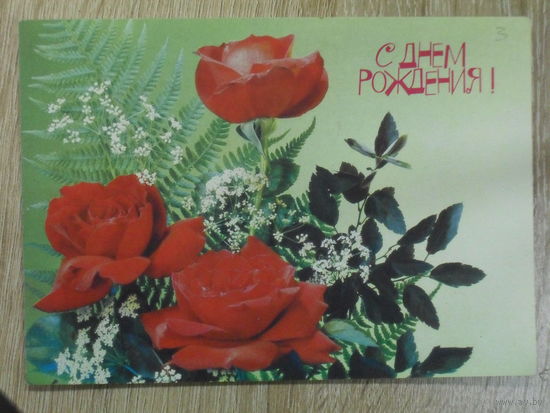 ЧИСТАЯ ПОЧТОВАЯ ОТКРЫТКА СССР."С ДНЕМ РОЖДЕНИЯ". ФОТО И. ДЕРГИЛЕВА. 1990 год