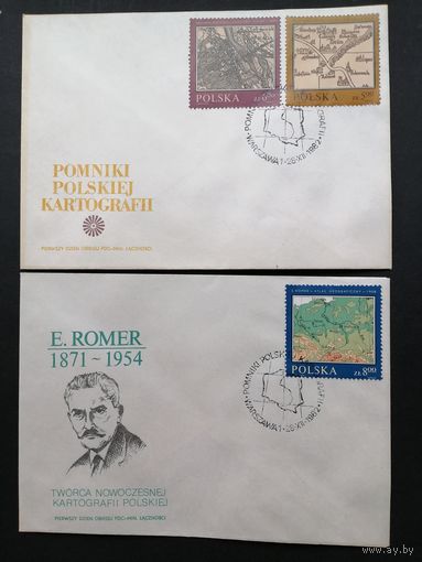 Польша 1982 Три КПД с полной серией марок "История картографии в Польше" (спецгашение) Mi.2844-2847 каталог 2.50 евро