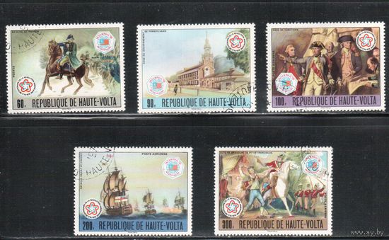 Верхняя вольта-1976,(Мих.640-644) гаш. , 200-лет США, Флот, Корабли(полная серия)