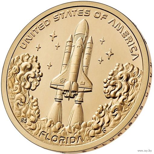 1 доллар 2025 года США. Космический шаттл, мыс Канаверал, Флорида. Американские инновации. UNC двор Р