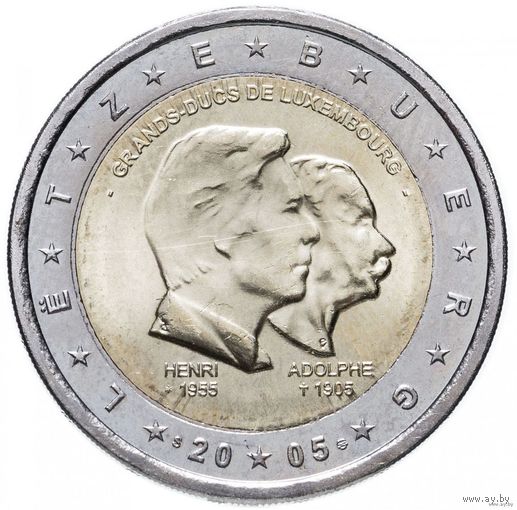 2 евро 2005 Люксембург  Великие герцоги Генри и Адольф UNC из ролла