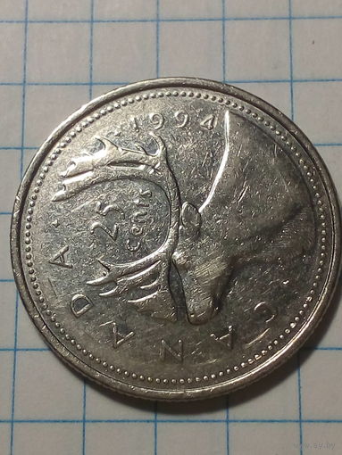 25 центов  Канада 1994  год.