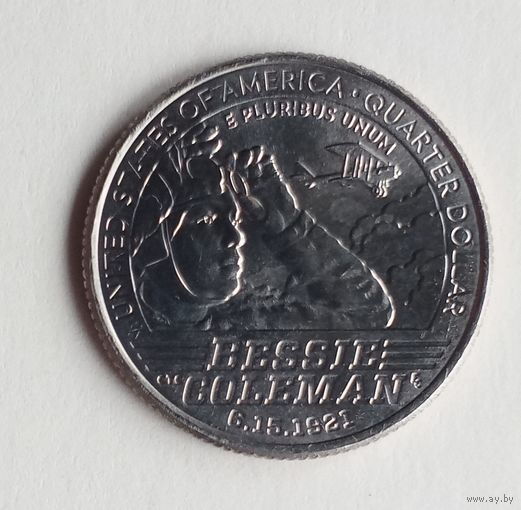 США. 25 центов 2023 г. BESSIE COLEMAN. Монетный двор D.
