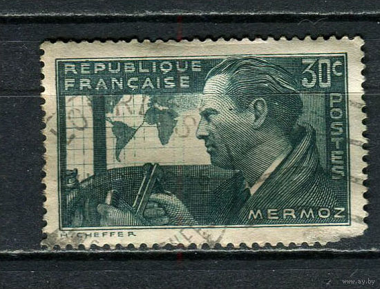 Франция - 1937 - Жан Мермоз - летчик 30С - [Mi.343a] - 1 марка. Гашеная.  (Лот 68HL)-T2P4