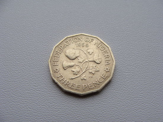 Нигерия. 3 пенса 1959 год KM#3  "Хлопчатник"  Тираж: 52.000.000 шт