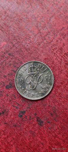 Великобритания 6 пенсов 1951