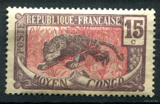 Французские колонии - Среднее Конго - 1907г. - леопард, 15 с - 1 марка - MH [Mi 6]. #4-W1-129-A-1