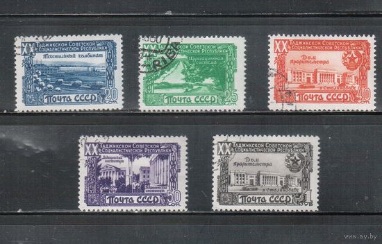 СССР-1949, (Заг.1384-1388) гаш.(с клеем), Таджикская ССР, растр ГР