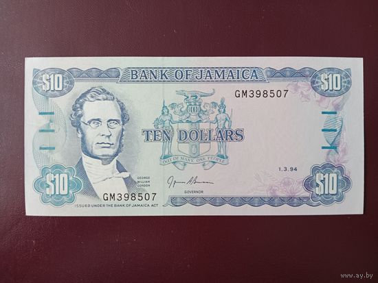 Ямайка 10 долларов 1994 UNC