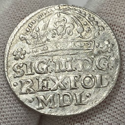 Грош коронный 1614 г., Польша, Краков, Сигизмунд 3. Штемпельный! Очень красивый!