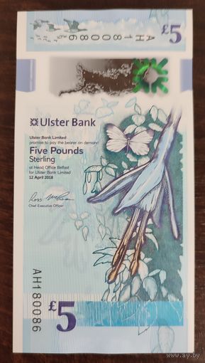 Северная Ирландия 5 фунтов 2018 г. Ulster Bank. PW-343. UNC полимер