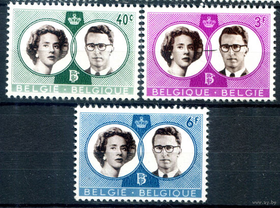 Бельгия - 1960г. - свадьба короля Бодуэна и Фабиолы де Моры и Арагон - 3 марки - полная серия, MLH [Mi 1228-1230]. #2-Be-52-B-1