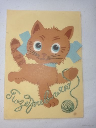Открытка СССР, открытка с котёнком у которого двигаются глазки, котенок с бегающими глазками