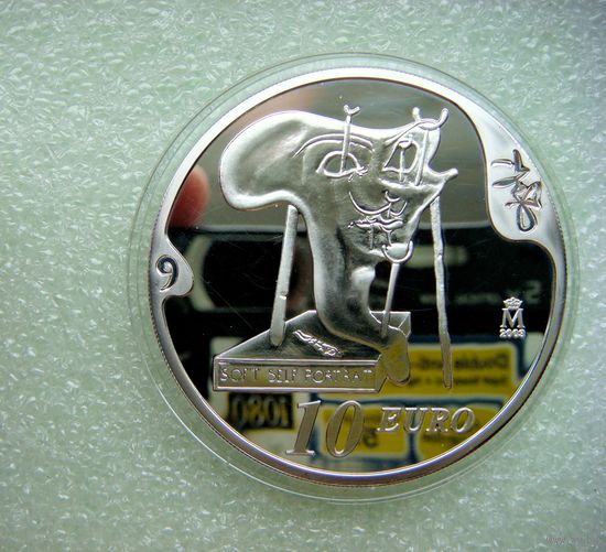 10 евро Испания. 2004. Сальвадор Дали. Мягкий Автопортрет с беконом. СЕРЕБРО 925