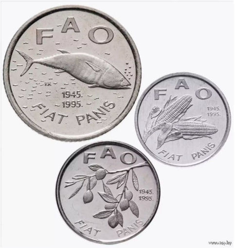 Хорватия набор монет ФАО 1, 20 лип и 2 куны, 1995 год, UNC. Маслина. Кукуруза. Тунец. Предложите свою цену или обмен!