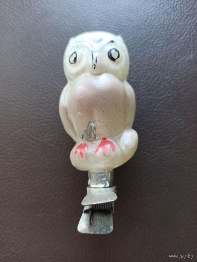 Ёлочная игрушка "СОВА, ФИЛИН", стекло, прищепка. (СССР, 1950-1960 гг.).