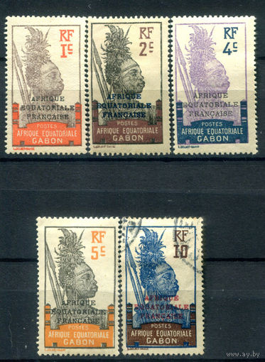 Французские колонии - Габон - 1924/31г. - воин, надпечатка Экваториальная Африка - 5 марок - MH, чистая, без клея, гашёная. #4-W1-121-A-1