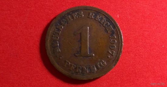 1 пфенниг 1907 E. Германская империя.  Тираж 3.719.000. Нечастая!
