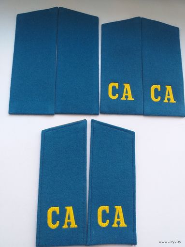 Погоны (разновидности) обр.1969 (без букв) и 1988г. (с резин. и сукон. подложк.) солдат срочн.службы ВВС/ВДВ