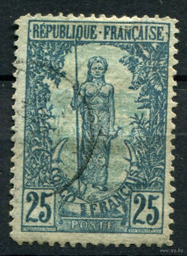 Французские колонии - Среднее Конго - 1907г. - женщина, 25 с - 1 марка - гашёная [Mi 8]. #4-W1-129-A-1