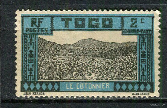 Французские колонии - Того - 1925 - Хлопок 2C. Portomarken - [Mi.9p] - 1 марка. MH.  (Лот 43Jw)-T9P1