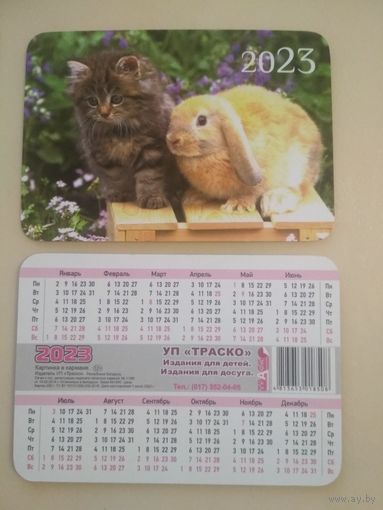 Карманный календарик . Котик и кролик. 2023 год