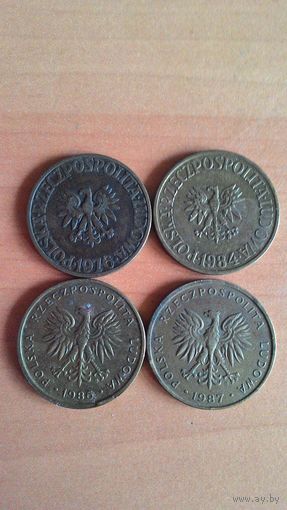 5 злотых 1976, 1984, 1986, 1987. Сборный лот, 4 монеты.