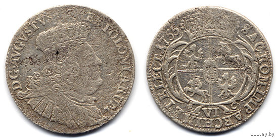 6 грошей (шостак) 1755 ЕС, Август III, Лейпциг, R1