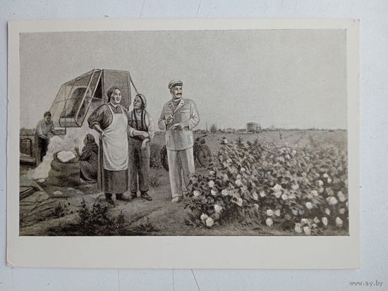 1955. соцреализм. Соснин. Утро на хлопковом поле