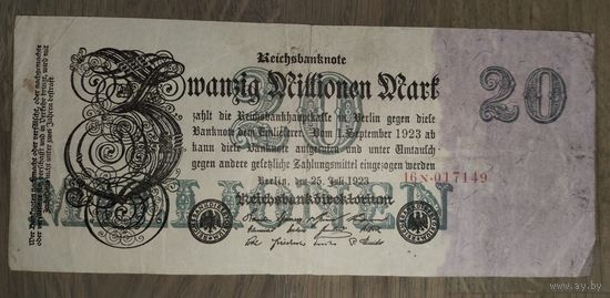 20 миллионов марок. 1923 г. Веймарская республика
