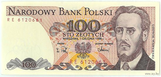 Польша, 100 злотых 1988 год. aUNC