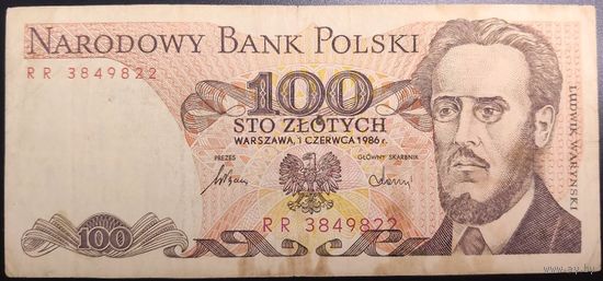 100 злотых 1986г серия RR