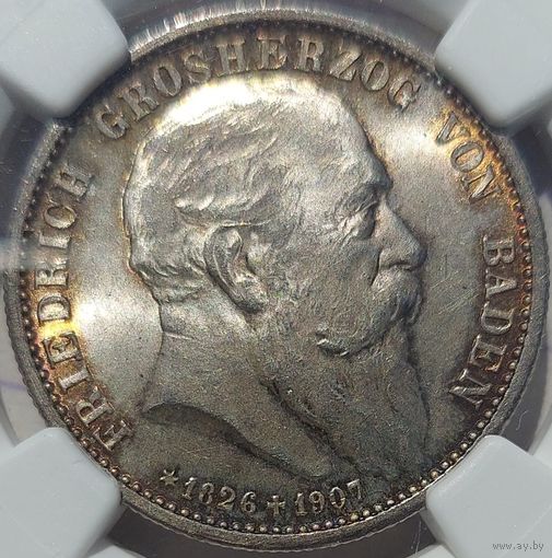 2 марки 1907 Баден MS-65 NGC