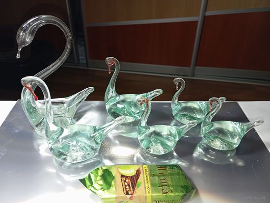 Стеклянные Лебеди небор 6 штук .