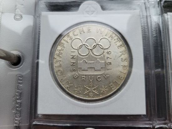 100 шиллингов 1974 Серебро 24 грамм 640 пробы 0,494 унции! XII зимние Олимпийские Игры, Инсбрук 1976 - Олимпийская эмблема! ВОЗМОЖЕН ОБМЕН!