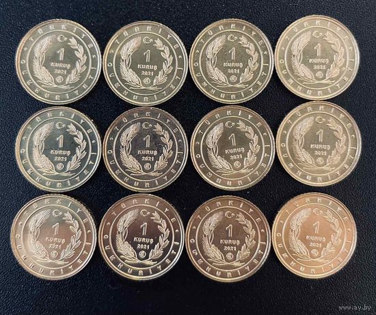 ТУРЦИЯ Набор 1 куруш 2021 Анталийские птицы 12 монет UNC Красная книга