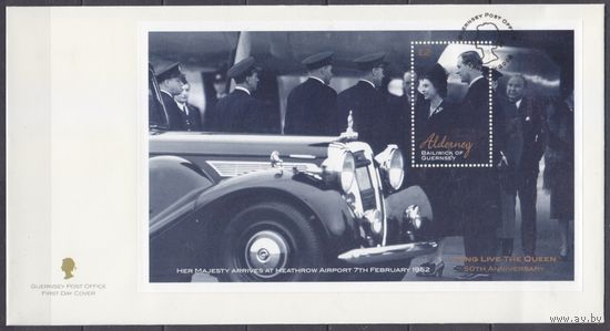 2002 Олдерни 187/B11 FDC 50-е восхождение на трон королевы Елизаветы II 7,50 евро