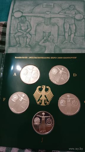 Германия 10 марок пруф 2000г.Экспо-2000 комплект 5 шт.