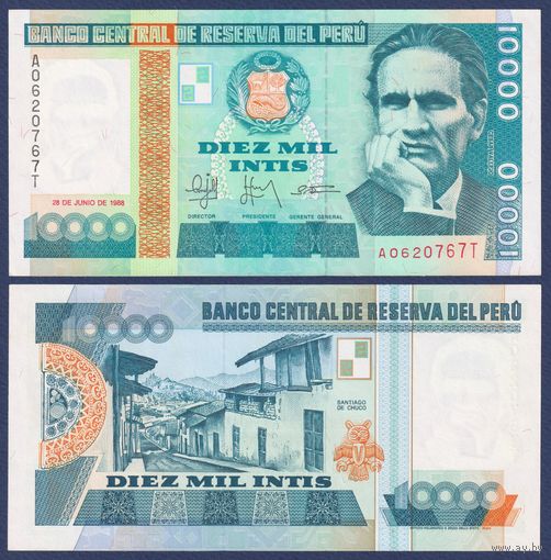 Перу, 10000 инти 1988 г., P-140 (поэт Сесар Вальехо), UNC