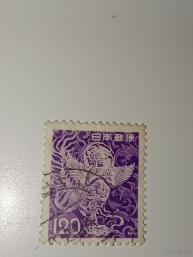 Япония 1962 год изображена мифическая птица Каребинга из храма Тюсон - дзи.