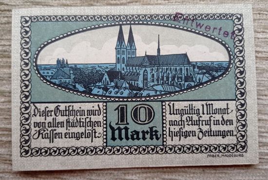 Werty71 Германия 10 марок 1918 аUNC банкнота Хальберштадт