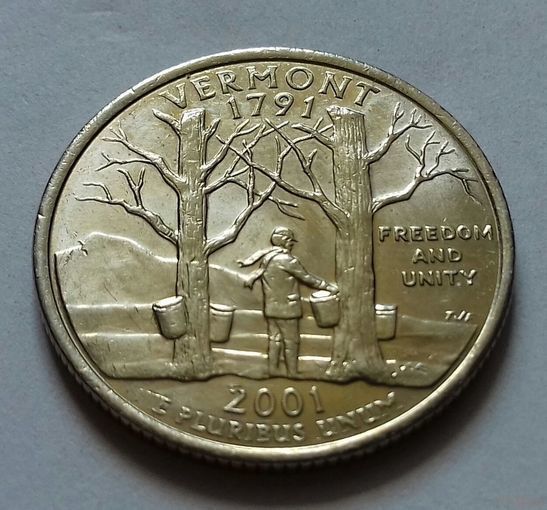 25 центов, квотер США,  штат Вермонт,  P